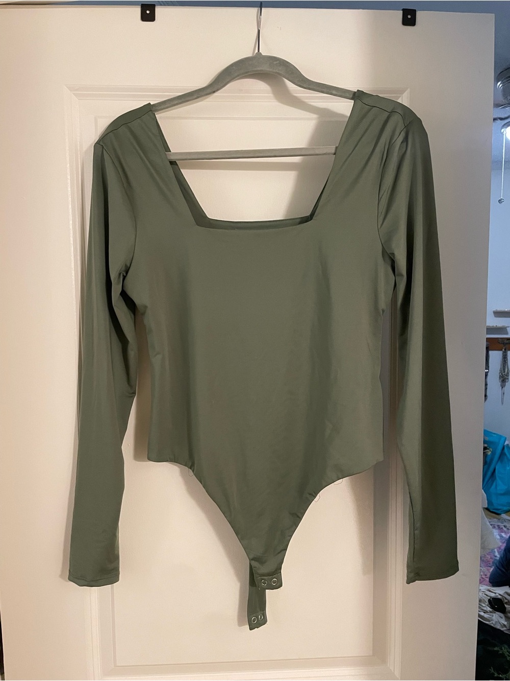Crave Fame Olive Green Square Neck Long Sleeve Bodysuit